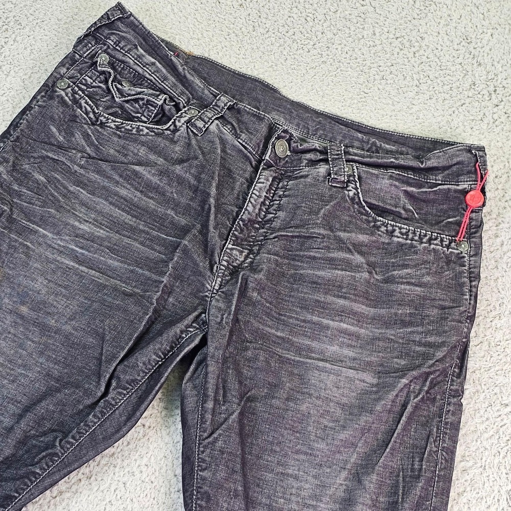 True Religion Ricky Jeans Mens 36x32 Black Relaxed Straight Denim Charcoal Wash